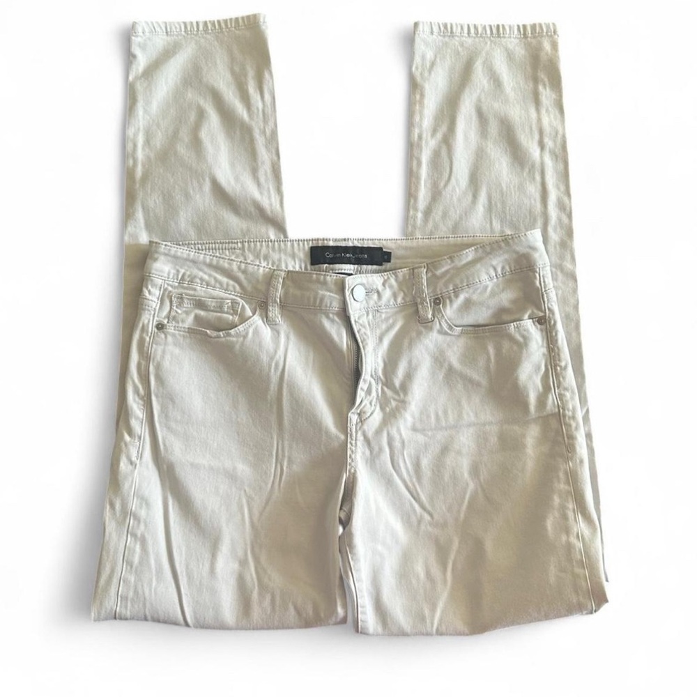 Calvin Klein Cream Straight Leg Skinny Jeans 10